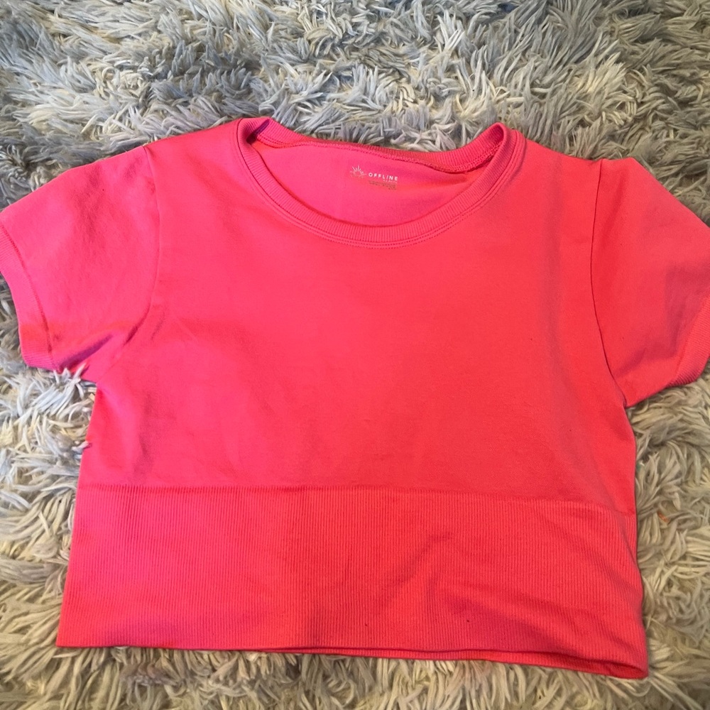 Aerie Pink Crop Top Vibrant Sidewalk Tee